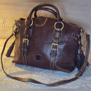 Dooney & Bourke Florentine Bristol Satchel Bag Tassel Brown Leather